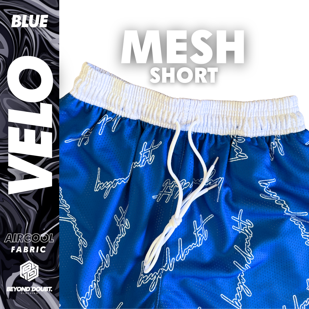 MESH SHORT - "VELO BLUE” Design AIRCOOL Fabric - BEYOND DOUBT CLOTHING