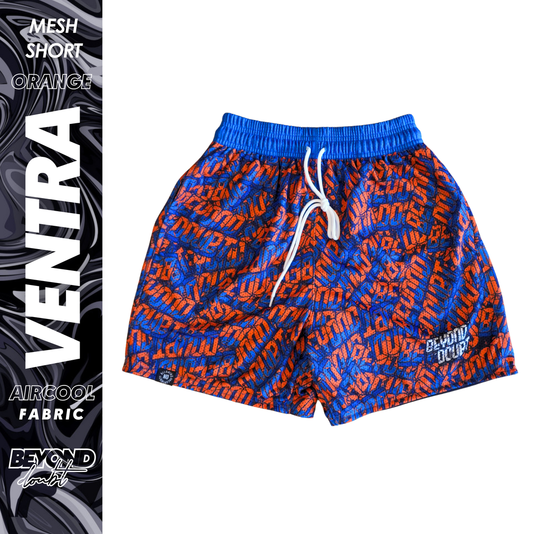 MESH SHORT - "VENTRA ORANGE” Design AIRCOOL Fabric - BEYOND DOUBT CLOTHING