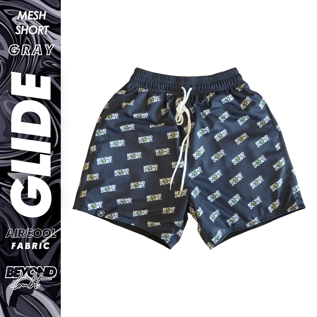 MESH SHORT - "GLIDE GRAY” Design AIRCOOL Fabric - BEYOND DOUBT CLOTHING