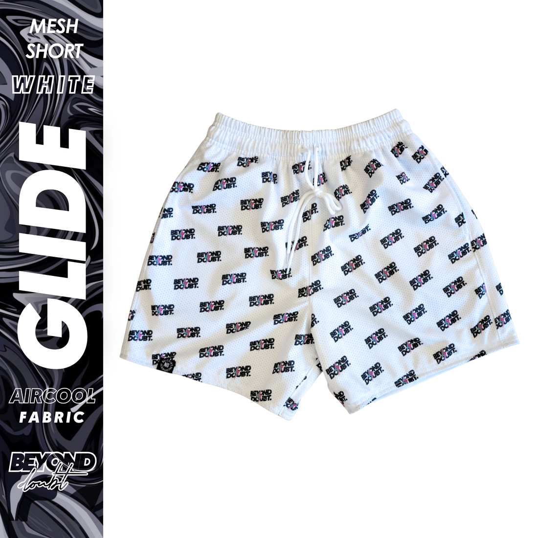 MESH SHORT - "GLIDE WHITE” Design AIRCOOL Fabric - BEYOND DOUBT CLOTHING